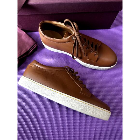 John Lobb Men Molton Sneakers Trainers NEW Size 7.5 UK, 8.5 US Cognac Leather - Picture 2 of 16